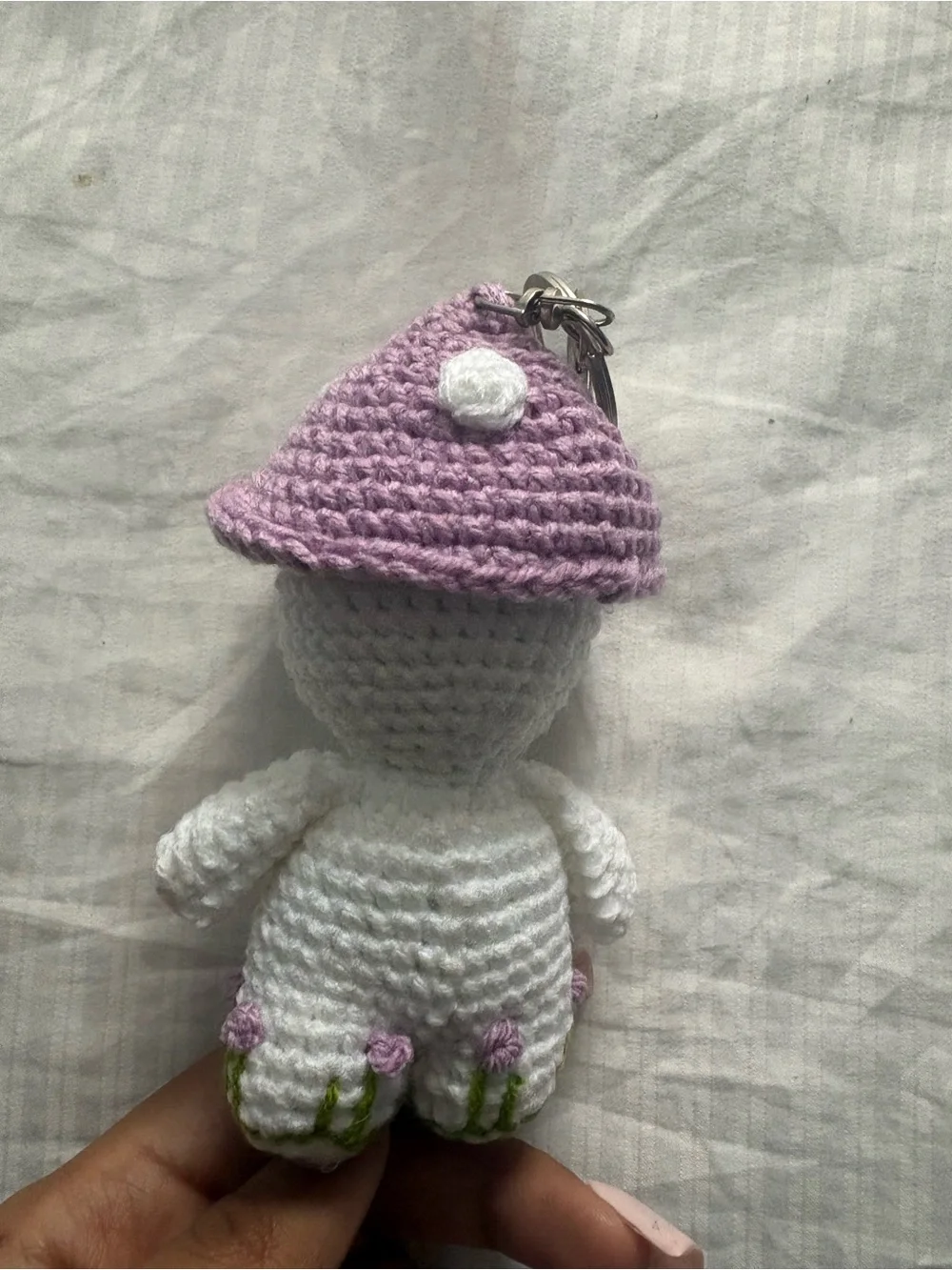 Handmade Crochet Mushroom Doll Keychain - White & Lavender